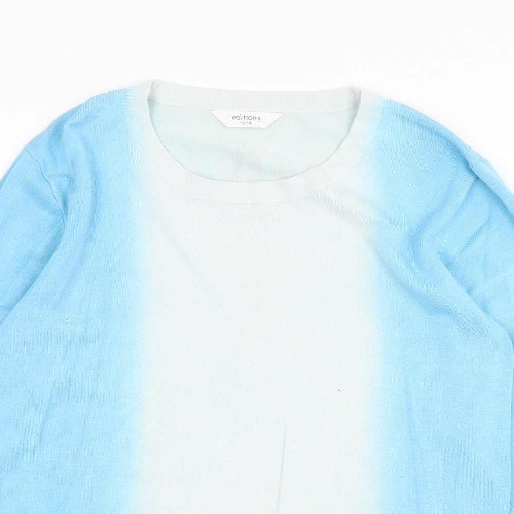 Editions Womens Blue Round Neck Viscose Pullover Jumper Size 12