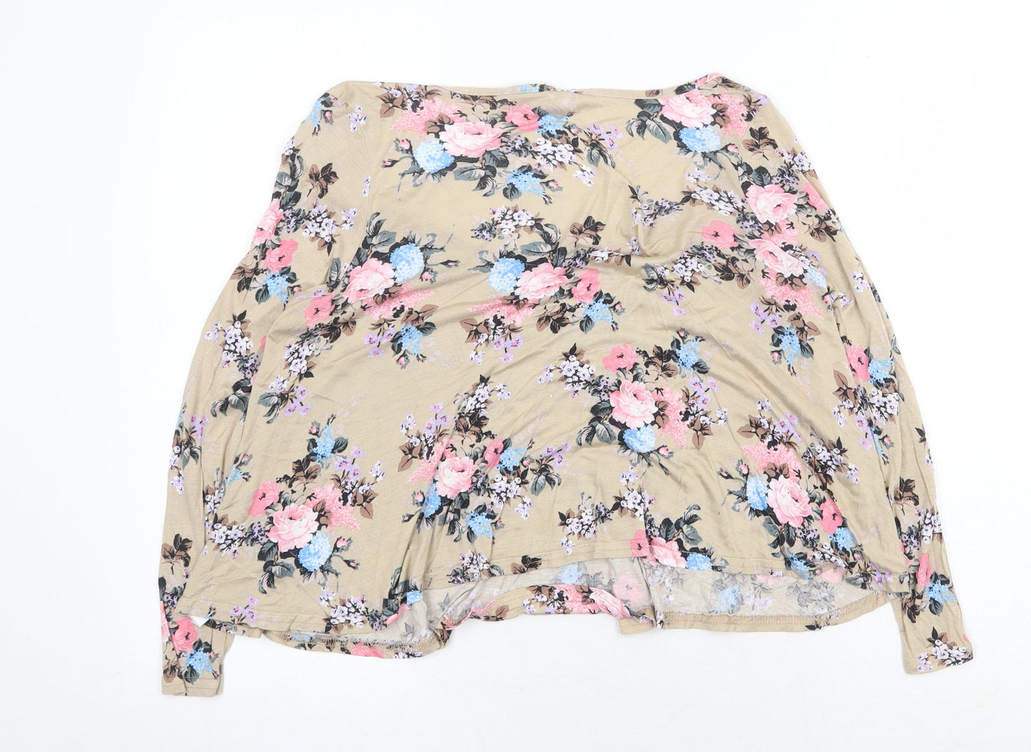 New Look Womens Beige Floral Viscose Basic Blouse Size 10 Round Neck