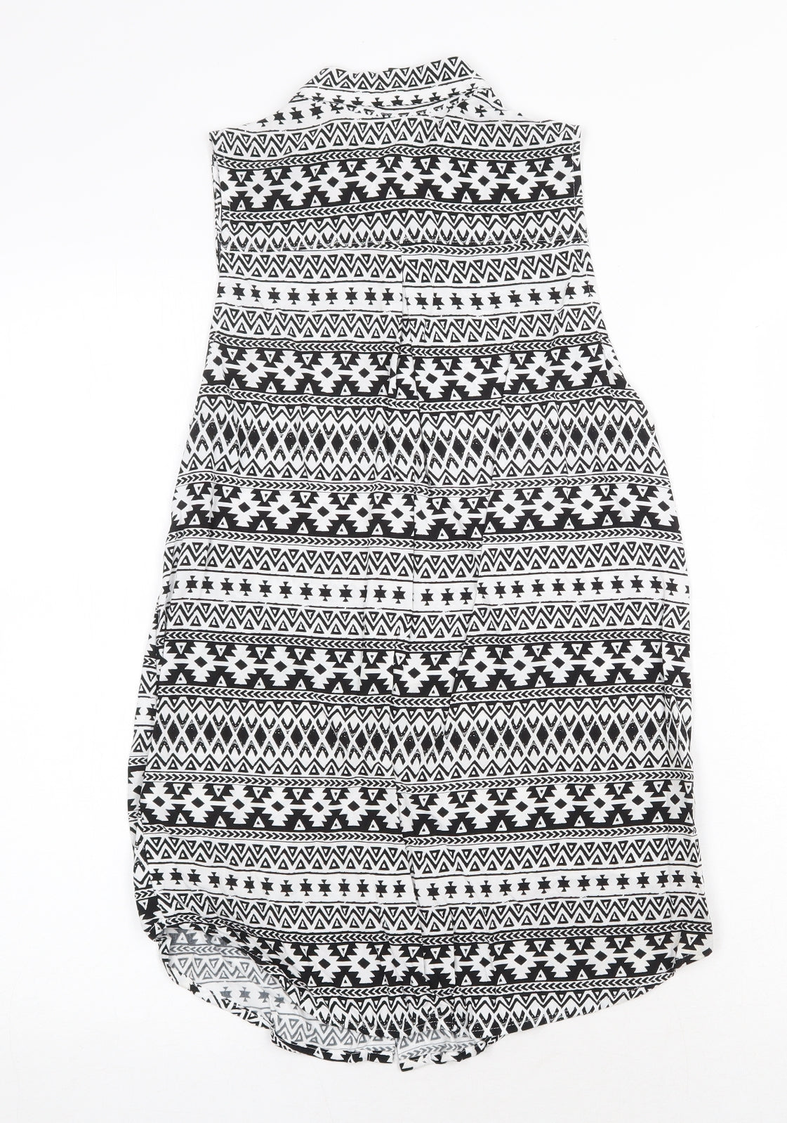 H&M Womens White Geometric Polyester Tunic Tank Size 8 Collared