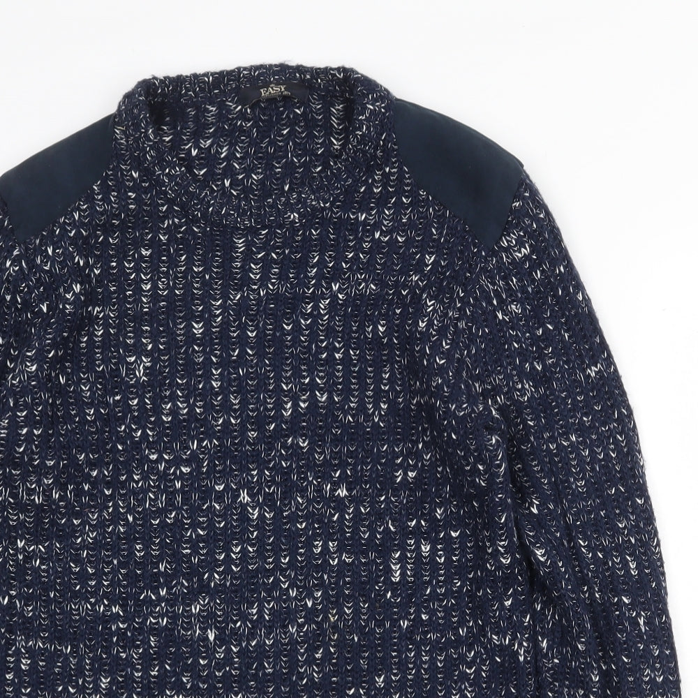 Easy Mens Blue Round Neck Acrylic Pullover Jumper Size S Long Sleeve