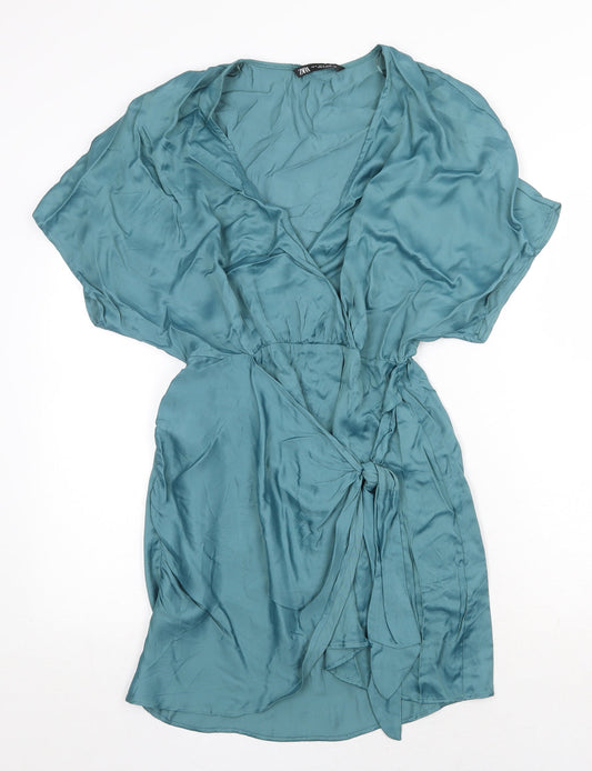 Zara Womens Green Viscose A-Line Size S V-Neck Pullover