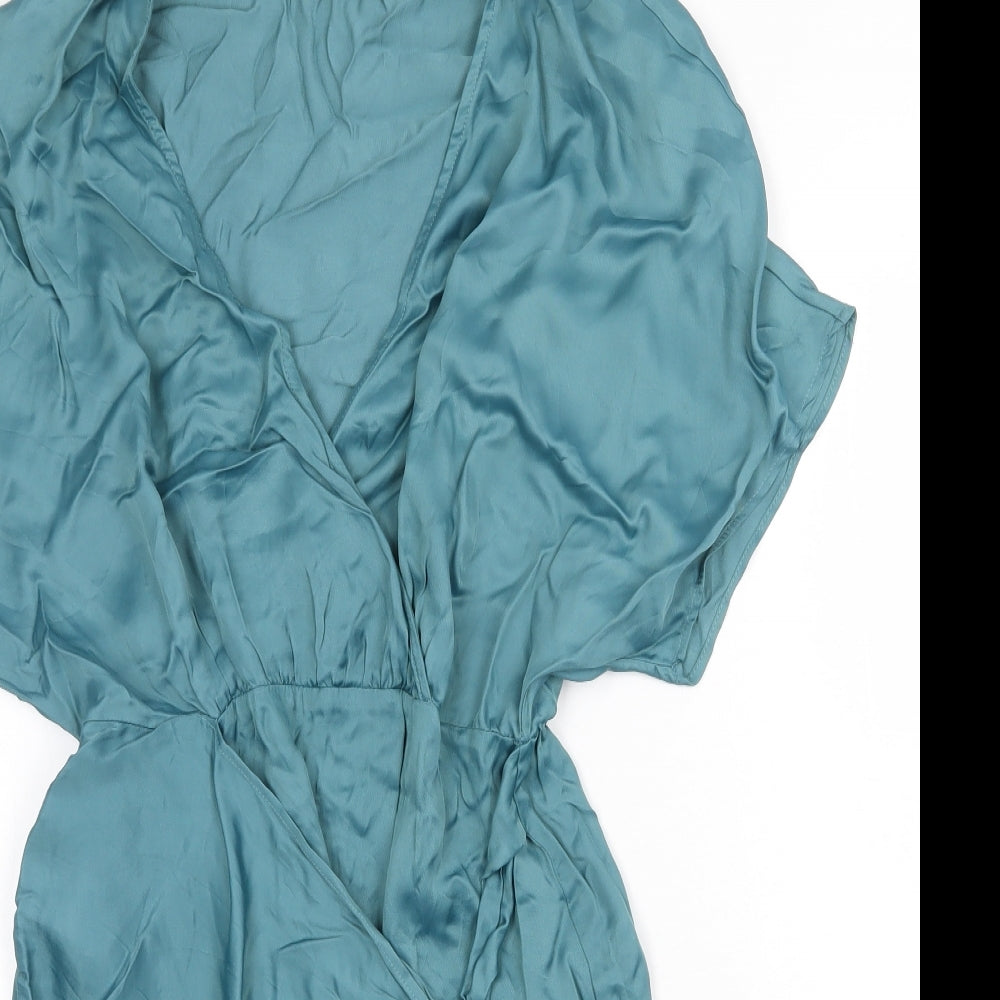 Zara Womens Green Viscose A-Line Size S V-Neck Pullover