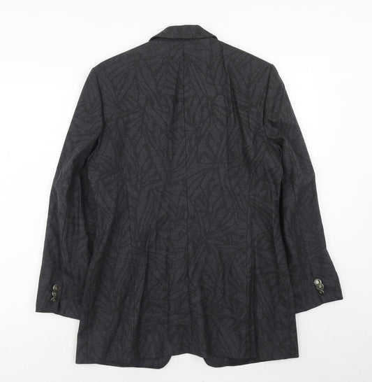 Huckle Womens Grey Geometric Jacket Blazer Size 10 Button