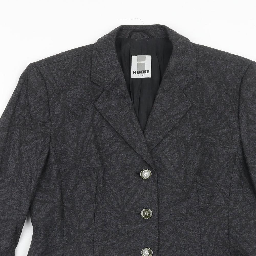 Huckle Womens Grey Geometric Jacket Blazer Size 10 Button