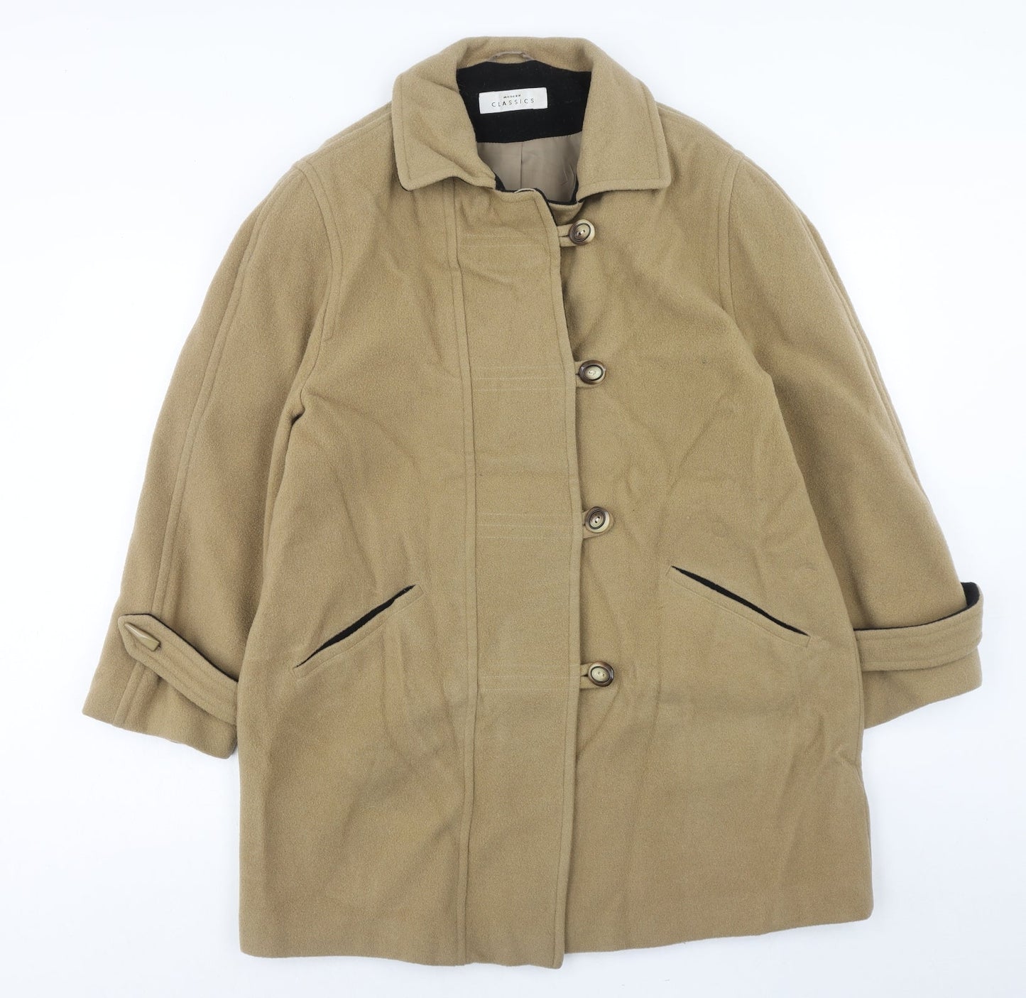 Classics Womens Brown Overcoat Coat Size 16 Button