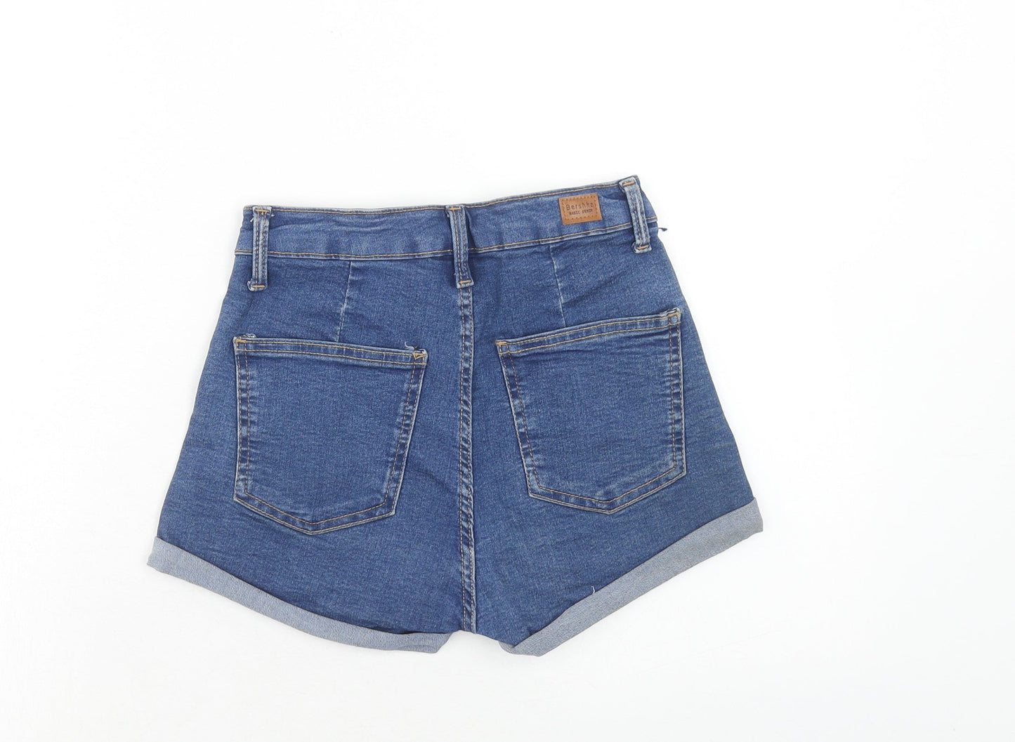 Bershka Womens Blue Cotton Chino Shorts Size 6 Regular Zip