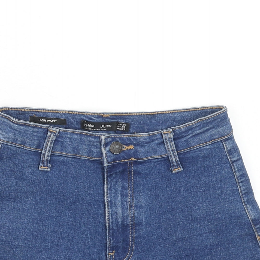 Bershka Womens Blue Cotton Chino Shorts Size 6 Regular Zip