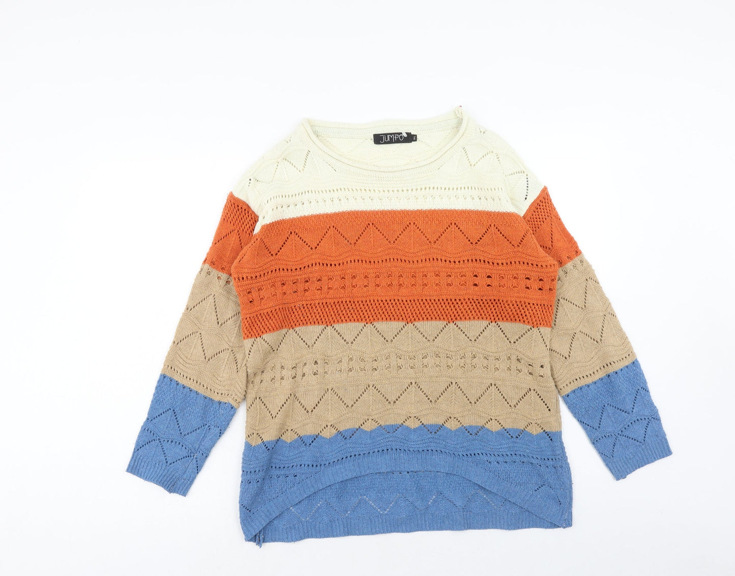 Jumpo Womens Multicoloured Round Neck Striped Acrylic Pullover Jumper Size M - Colourblock, Size M-L