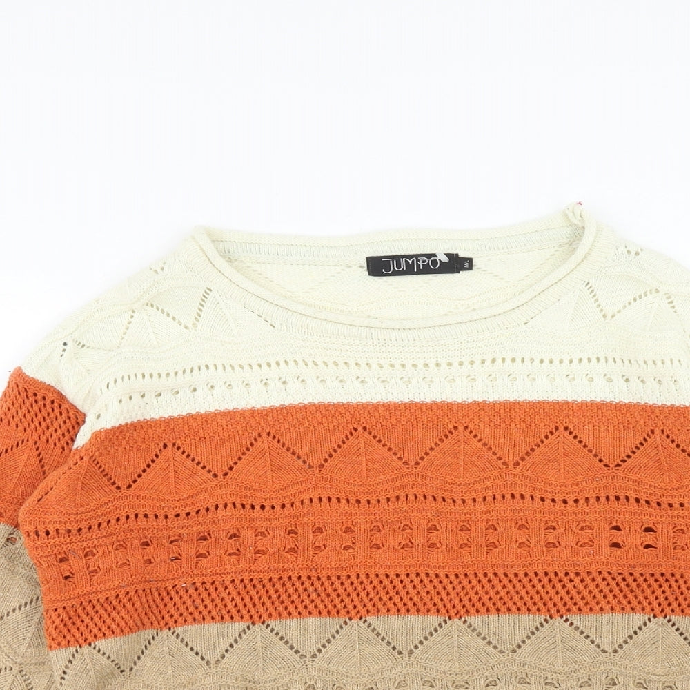 Jumpo Womens Multicoloured Round Neck Striped Acrylic Pullover Jumper Size M - Colourblock, Size M-L
