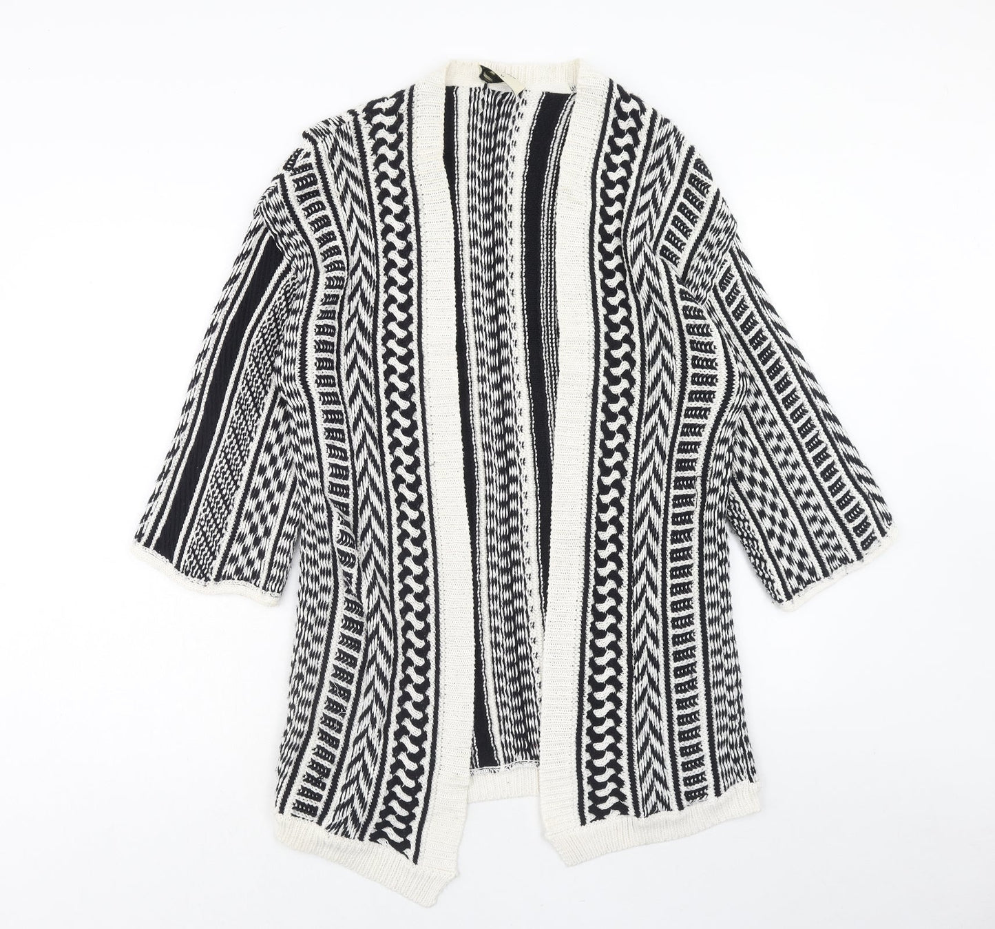 Papaya Womens Black V-Neck Geometric Acrylic Cardigan Jumper Size M