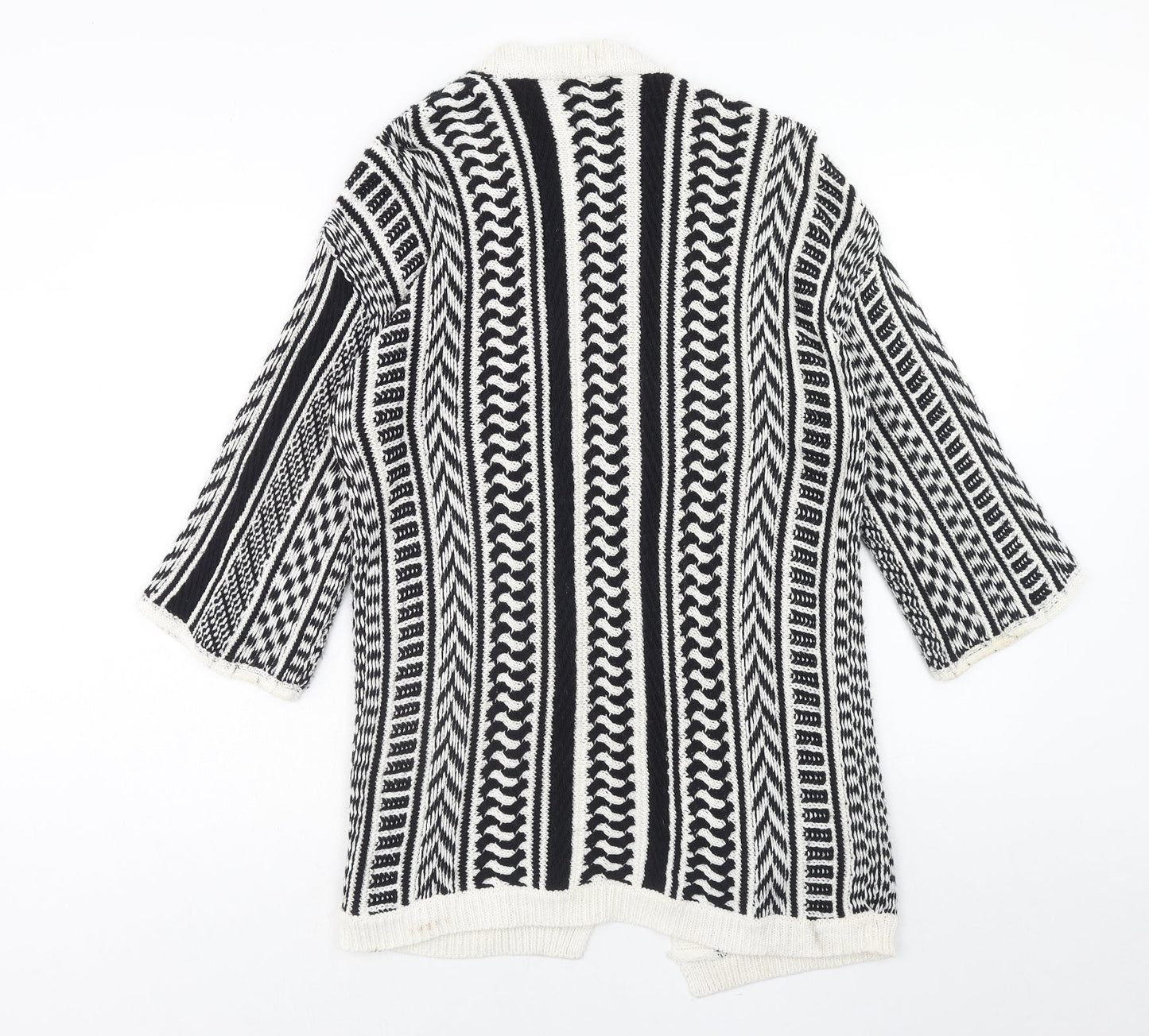 Papaya Womens Black V-Neck Geometric Acrylic Cardigan Jumper Size M