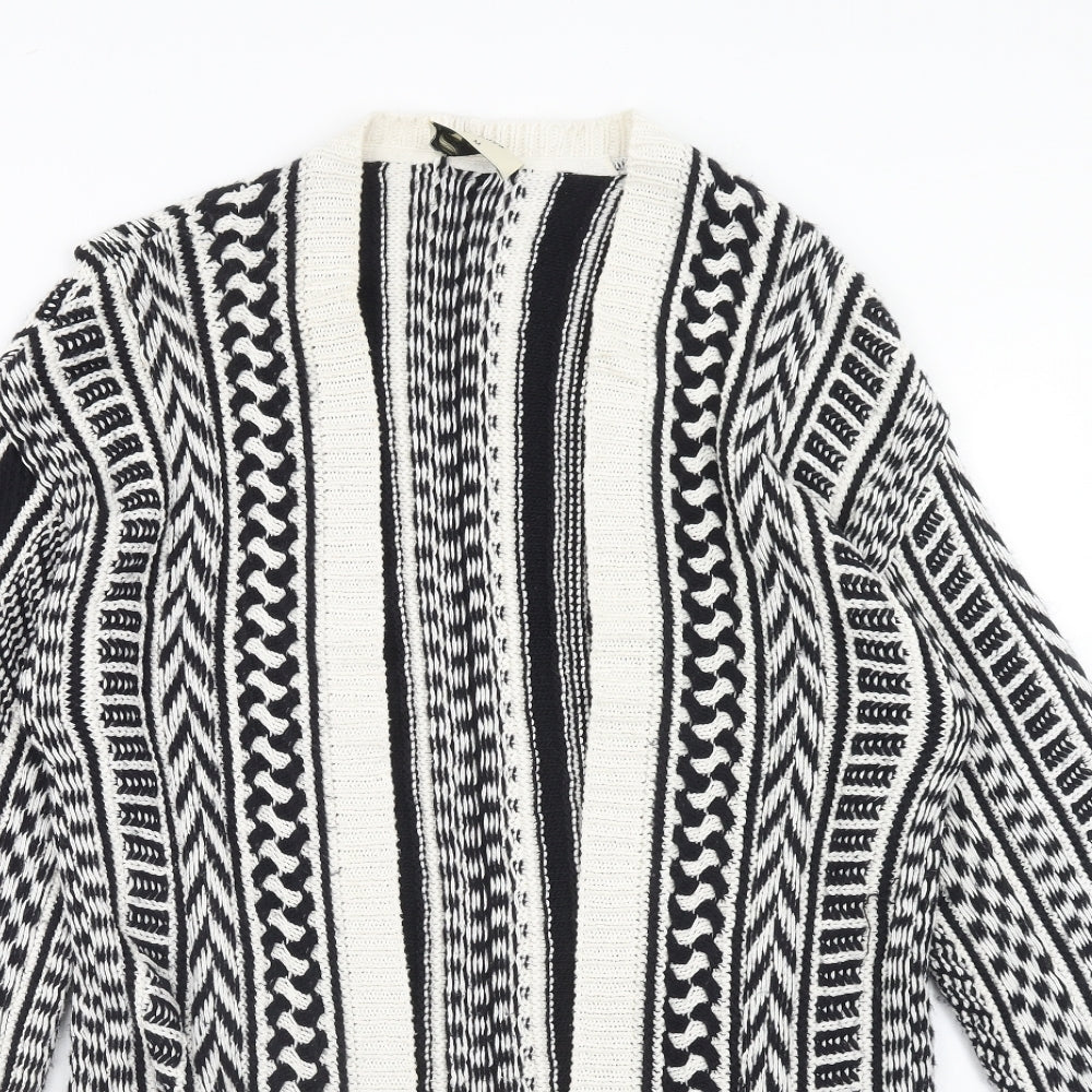 Papaya Womens Black V-Neck Geometric Acrylic Cardigan Jumper Size M