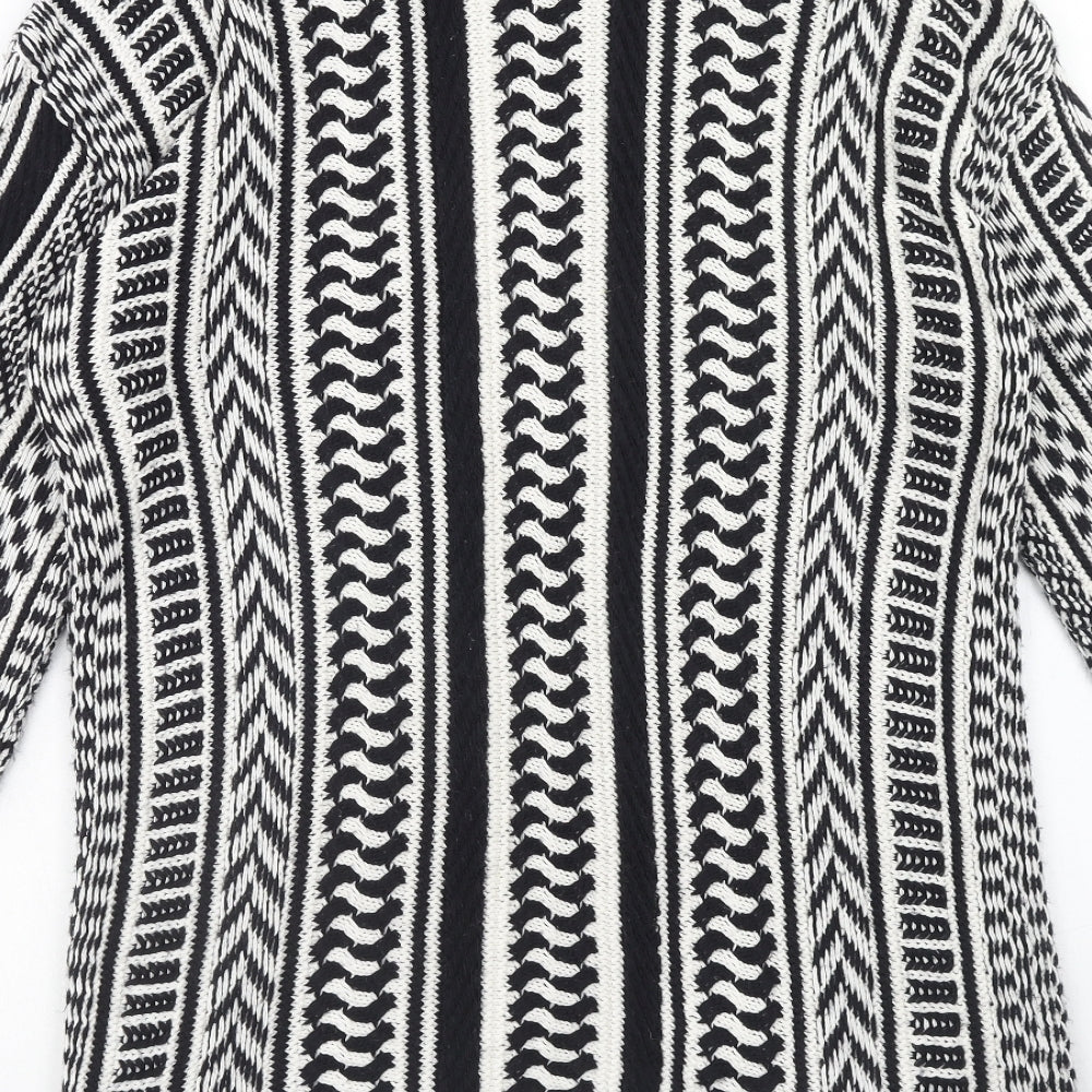 Papaya Womens Black V-Neck Geometric Acrylic Cardigan Jumper Size M