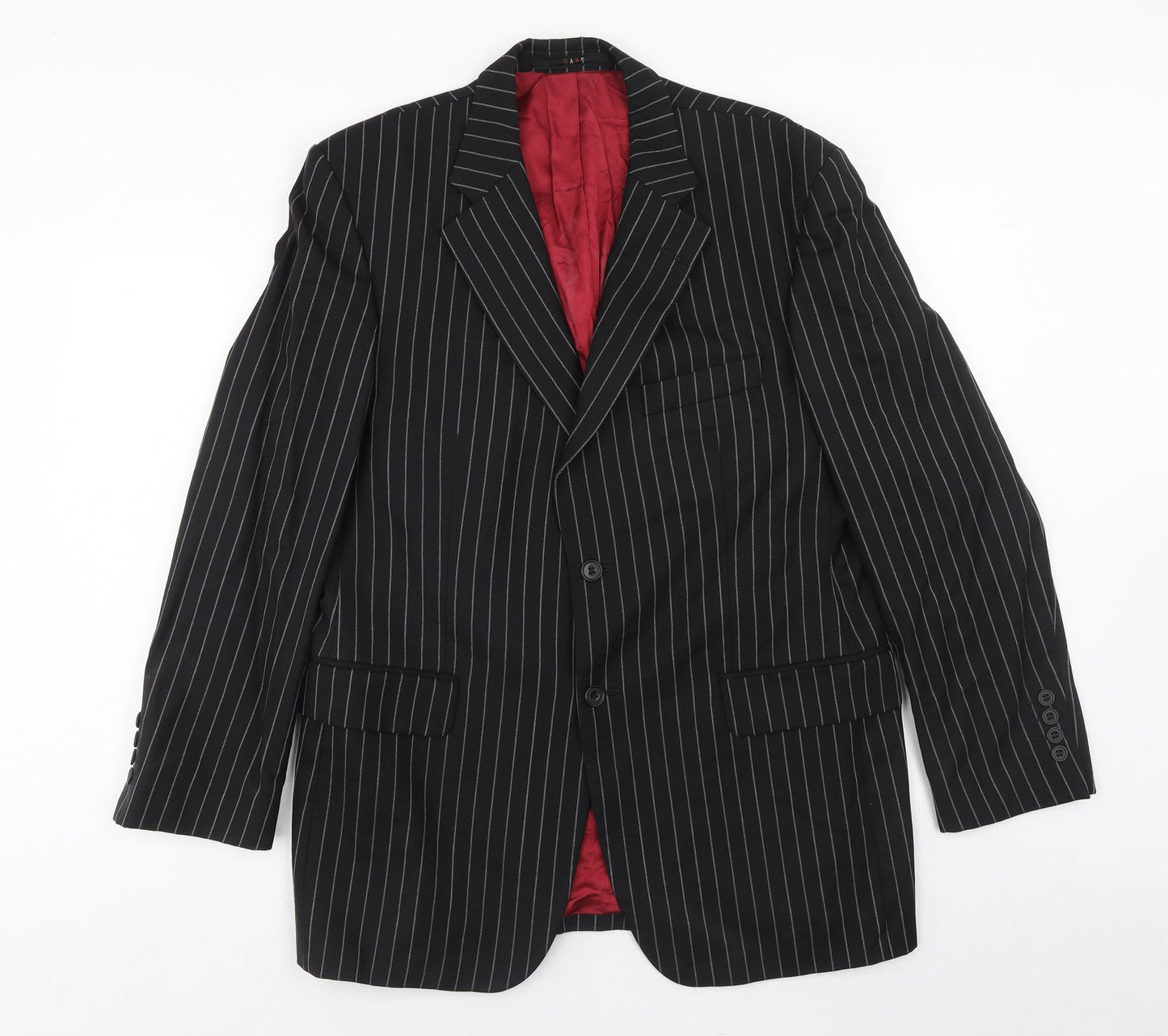 Oaks Mens Black Striped Wool Jacket Suit Jacket Size 42 Regular