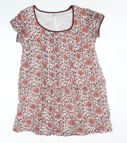 Caravan Womens Multicoloured Floral Cotton A-Line Size L Round Neck Pullover