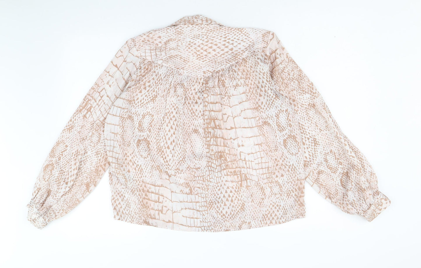 Topshop Womens Beige Animal Print Polyester Basic Button-Up Size 6 Collared - Snake Skin Print