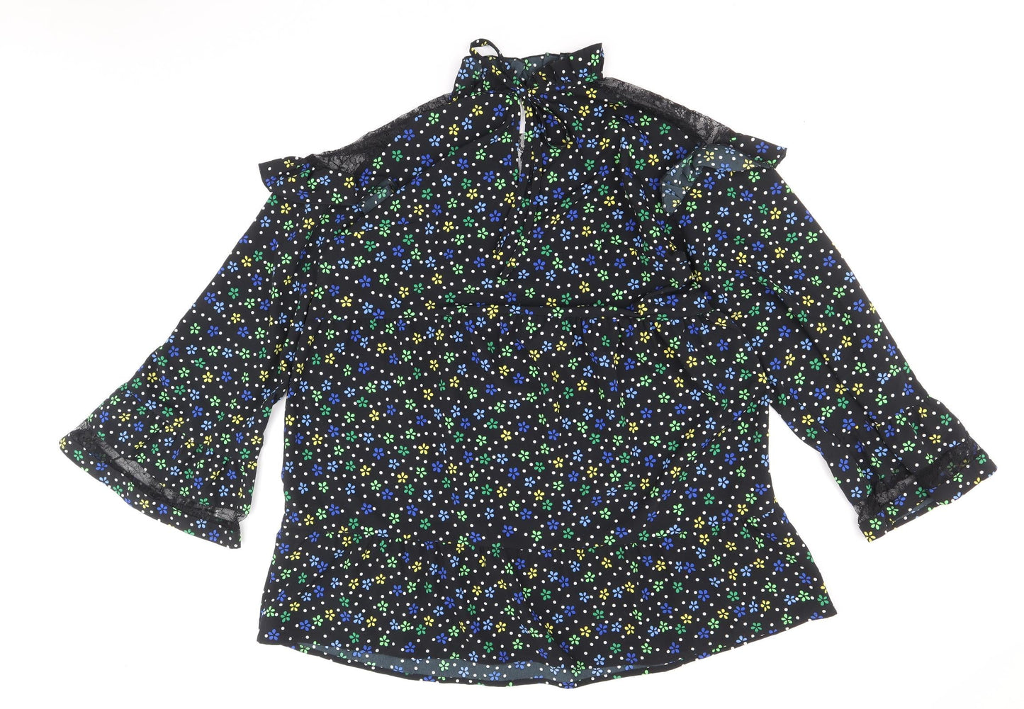 COLLUSION Womens Black Floral Polyester A-Line Size 10 Round Neck Tie