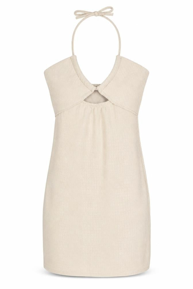 PRETTYLITTLETHING Womens Beige Polyacrylate Fibre Mini Size 10 Halter Tie