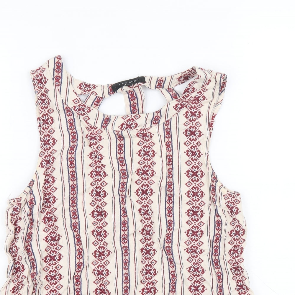 New Look Womens Multicoloured Geometric Viscose Basic Tank Size 6 Scoop Neck