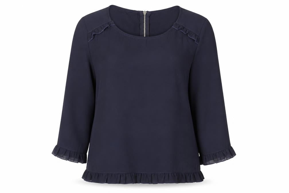 Millenium Womens Blue Polyester Basic Blouse Size M Scoop Neck