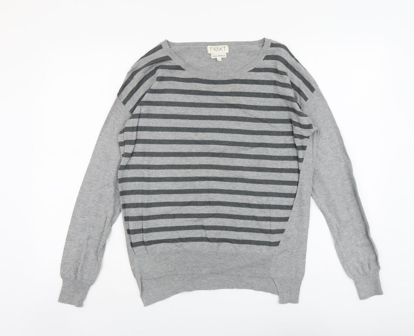 NEXT Womens Grey Round Neck Striped Cotton Pullover Jumper Size 10