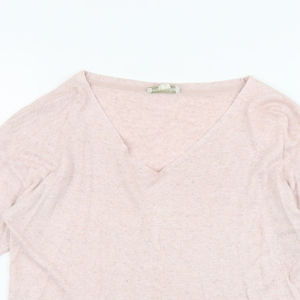Monsoon Womens Pink V-Neck Cotton Pullover Jumper Size S