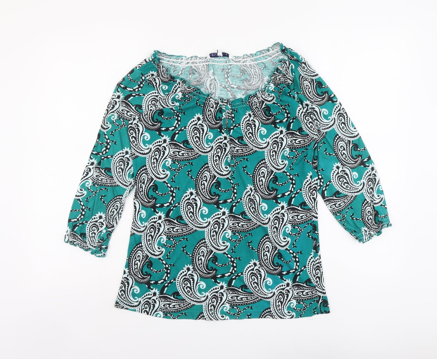 Store Twenty One Womens Green Paisley Cotton Basic Blouse Size 10 Scoop Neck