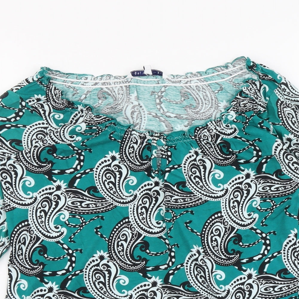 Store Twenty One Womens Green Paisley Cotton Basic Blouse Size 10 Scoop Neck