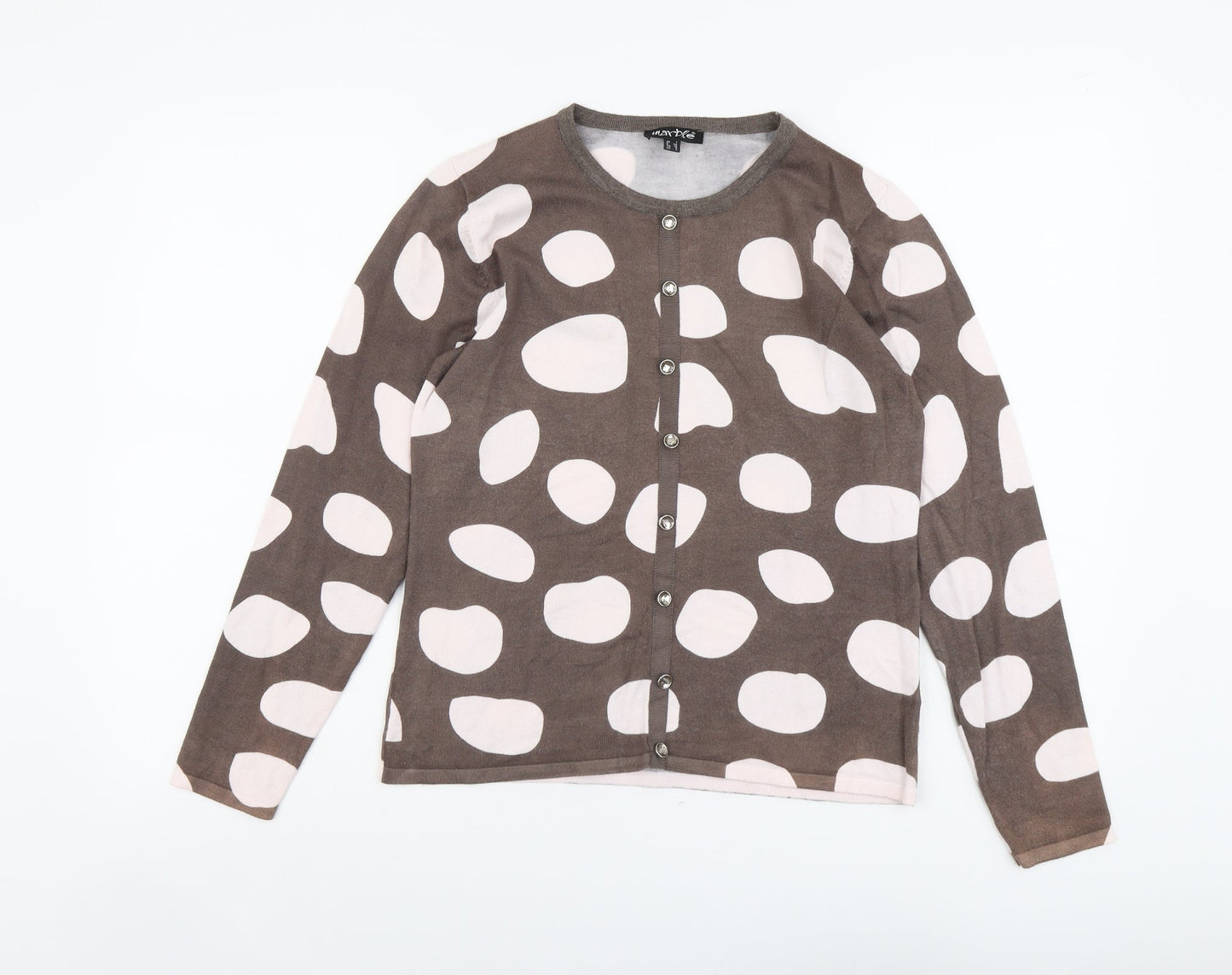 Marble Womens Brown Round Neck Geometric Viscose Cardigan Jumper Size 6
