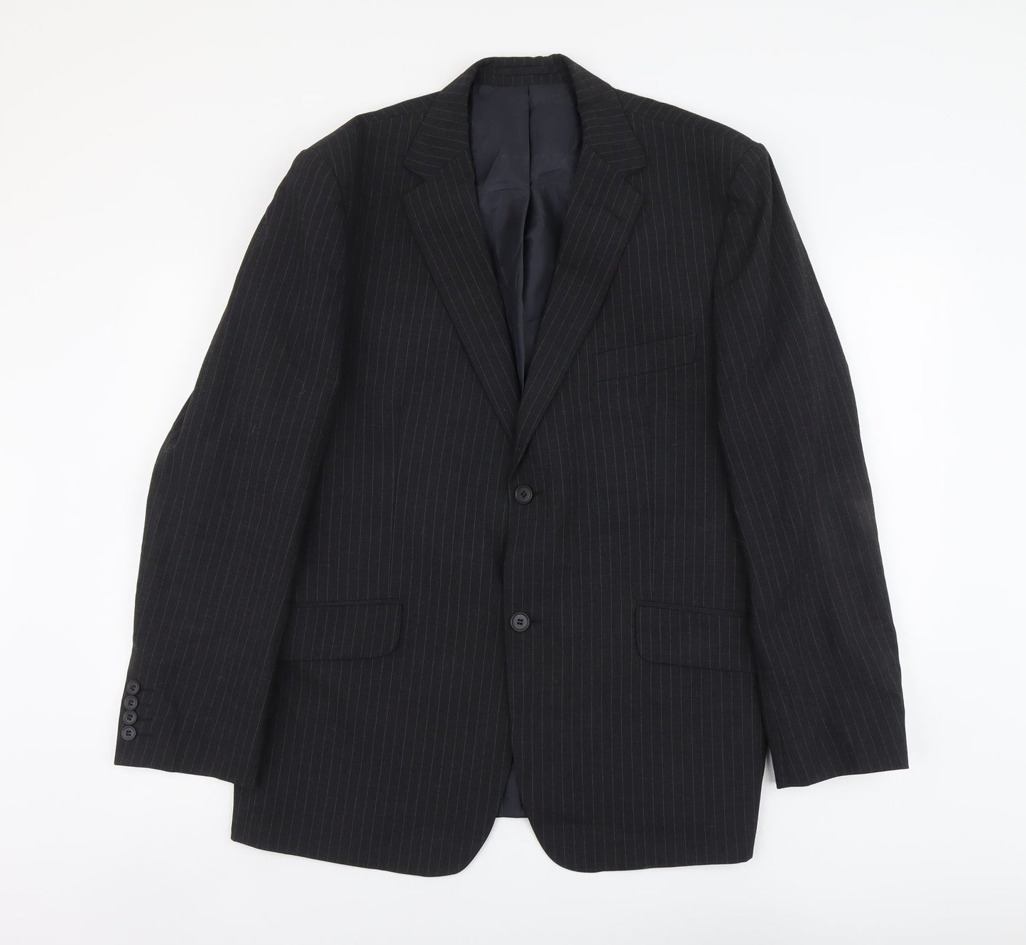 George Mens Grey Striped Polyester Jacket Suit Jacket Size XL Regular