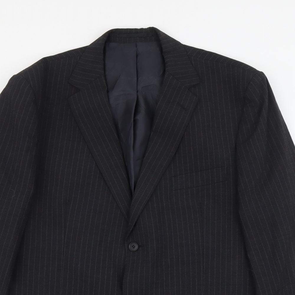 George Mens Grey Striped Polyester Jacket Suit Jacket Size XL Regular