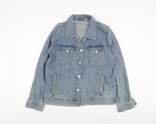 Foreva Young Womens Blue Jacket Size S Button - Flower Detail