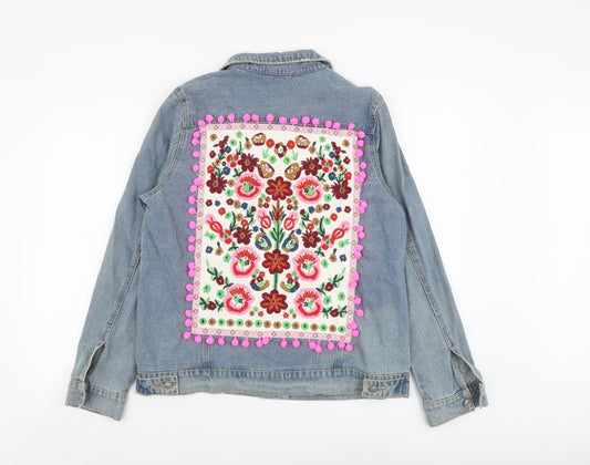Foreva Young Womens Blue Jacket Size S Button - Flower Detail