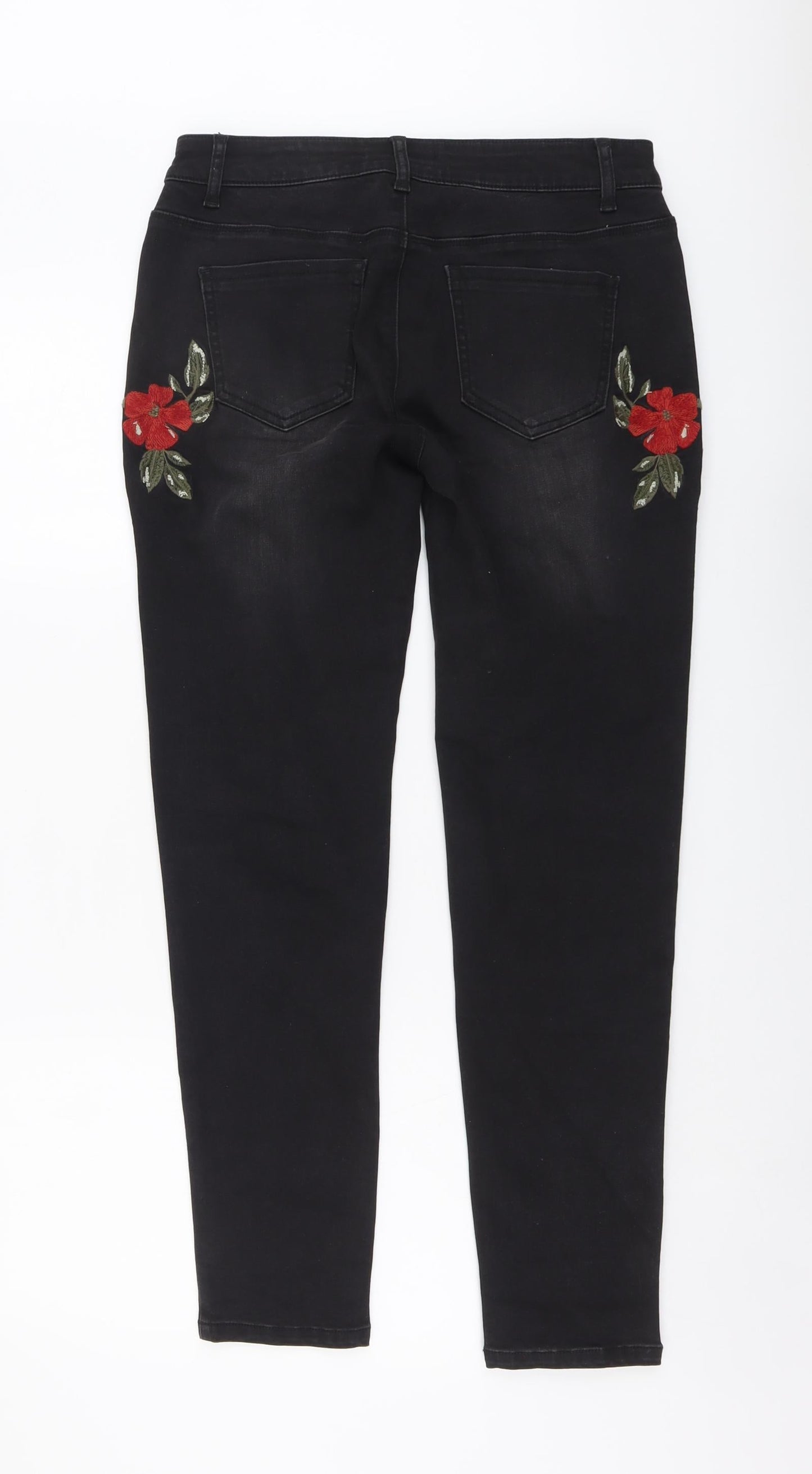 find. Womens Black Cotton Skinny Jeans Size 30 in L32 in Regular Button - Floral Detail
