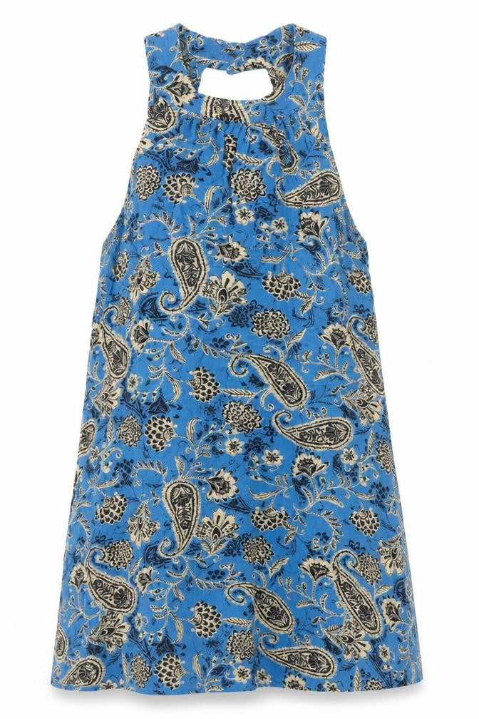 Band of Gypsies Womens Blue Paisley Polyester A-Line Size S Round Neck Button