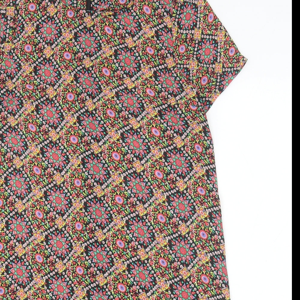 Cutie Womens Multicoloured Geometric Polyester Shift Size 10 Scoop Neck Zip