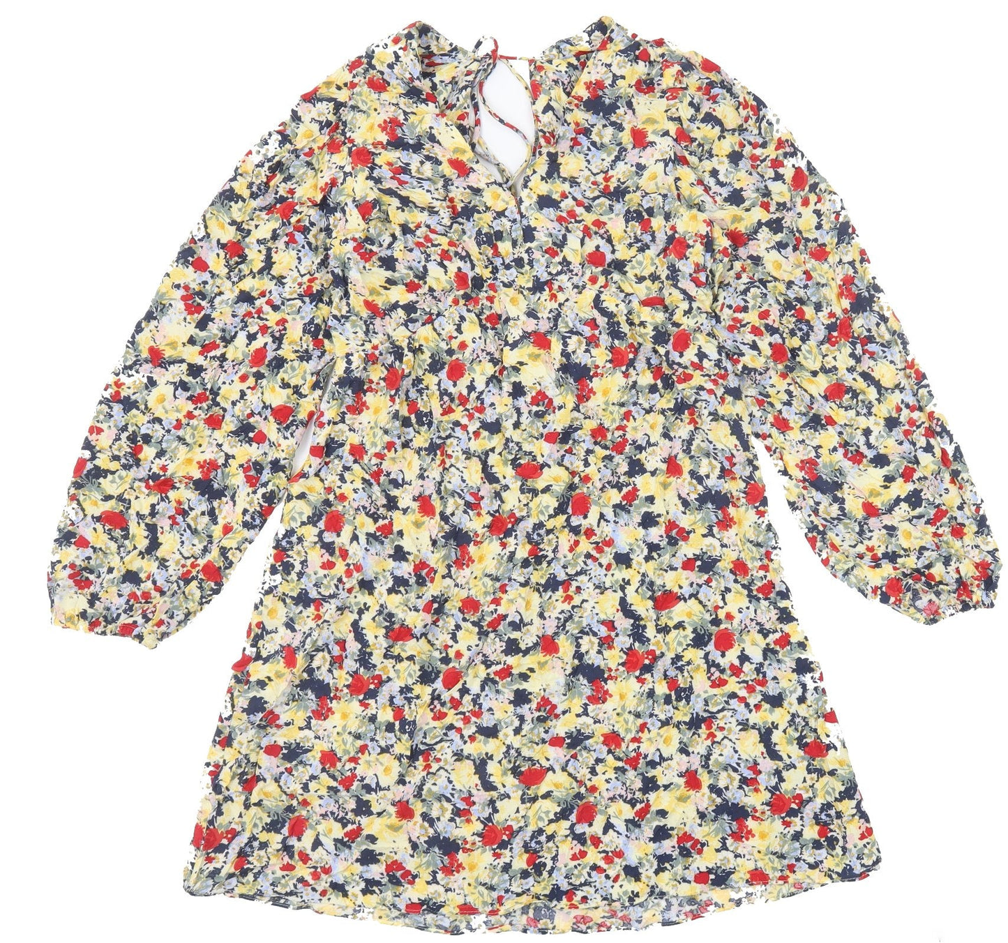 H&M Womens Multicoloured Floral Viscose A-Line Size S V-Neck Tie