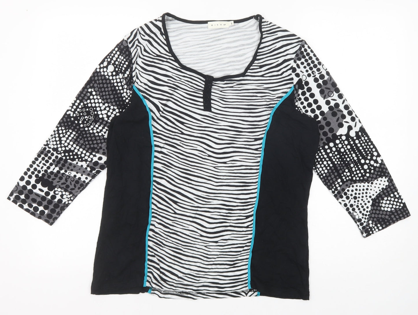 Micha Womens Black Geometric Viscose Basic T-Shirt Size XL Round Neck - Zebra Pattern