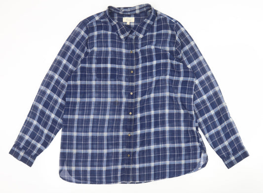 Linea Womens Blue Plaid Polyester Basic Button-Up Size 16 Collared