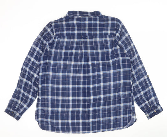 Linea Womens Blue Plaid Polyester Basic Button-Up Size 16 Collared