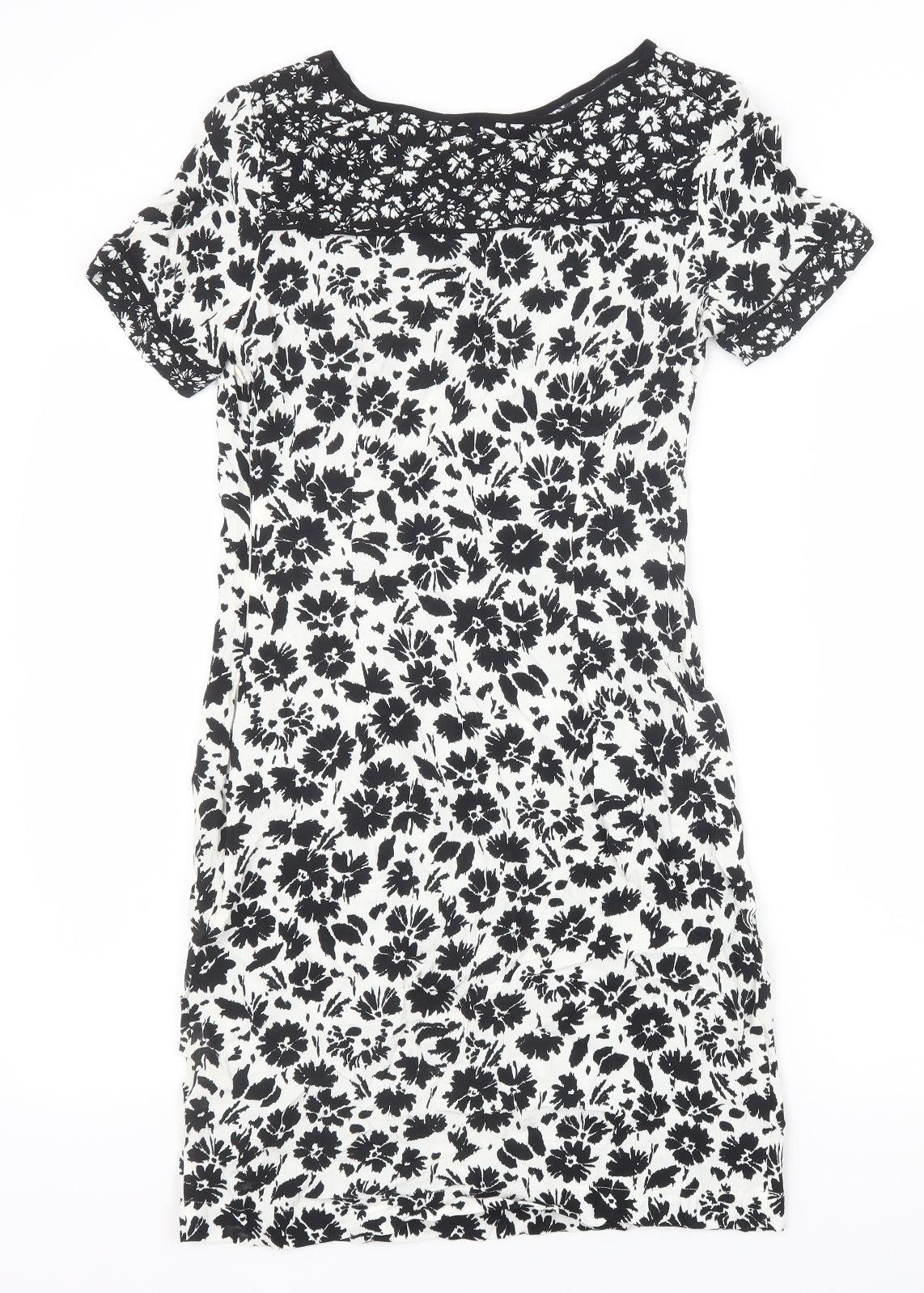 Marks and Spencer Womens Black Floral Viscose A-Line Size 8 Scoop Neck Zip