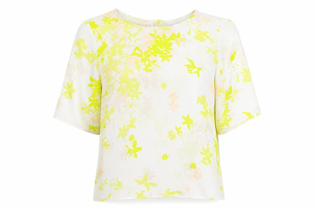 Marks and Spencer Womens Ivory Geometric Polyester Basic Blouse Size 12 Round Neck