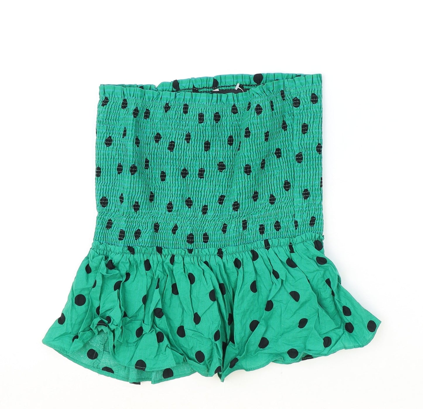 Zara Womens Green Polka Dot Viscose Basic Tank Size XS Off the Shoulder