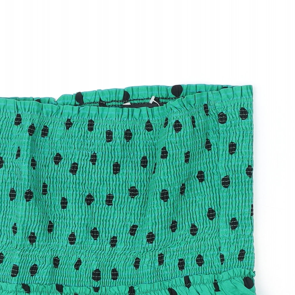 Zara Womens Green Polka Dot Viscose Basic Tank Size XS Off the Shoulder