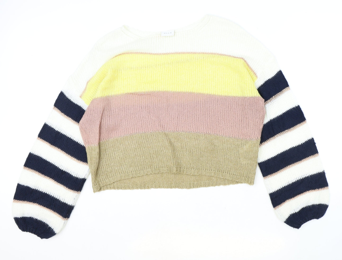 Villa Womens Multicoloured Round Neck Striped Acrylic Pullover Jumper Size S