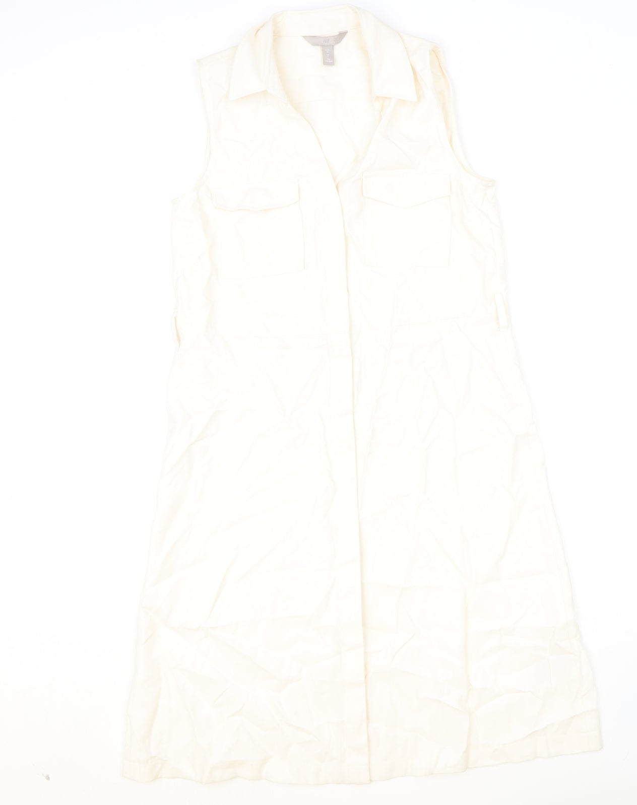 H&M Womens Beige Viscose Shirt Dress Size 8 V-Neck Button