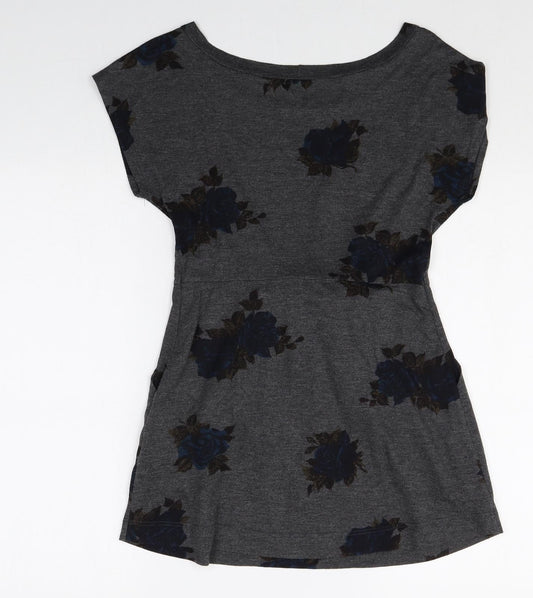 Kimchi Blue Womens Black Floral Polyester T-Shirt Dress Size S Boat Neck Pullover