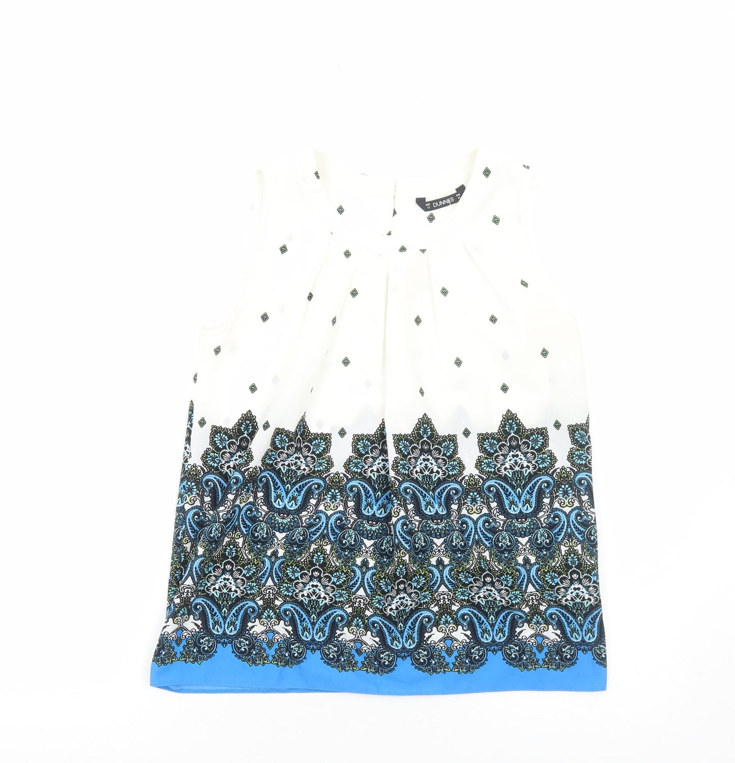 Dunnes Stores Womens Blue Geometric Polyester Basic Tank Size 12 Scoop Neck