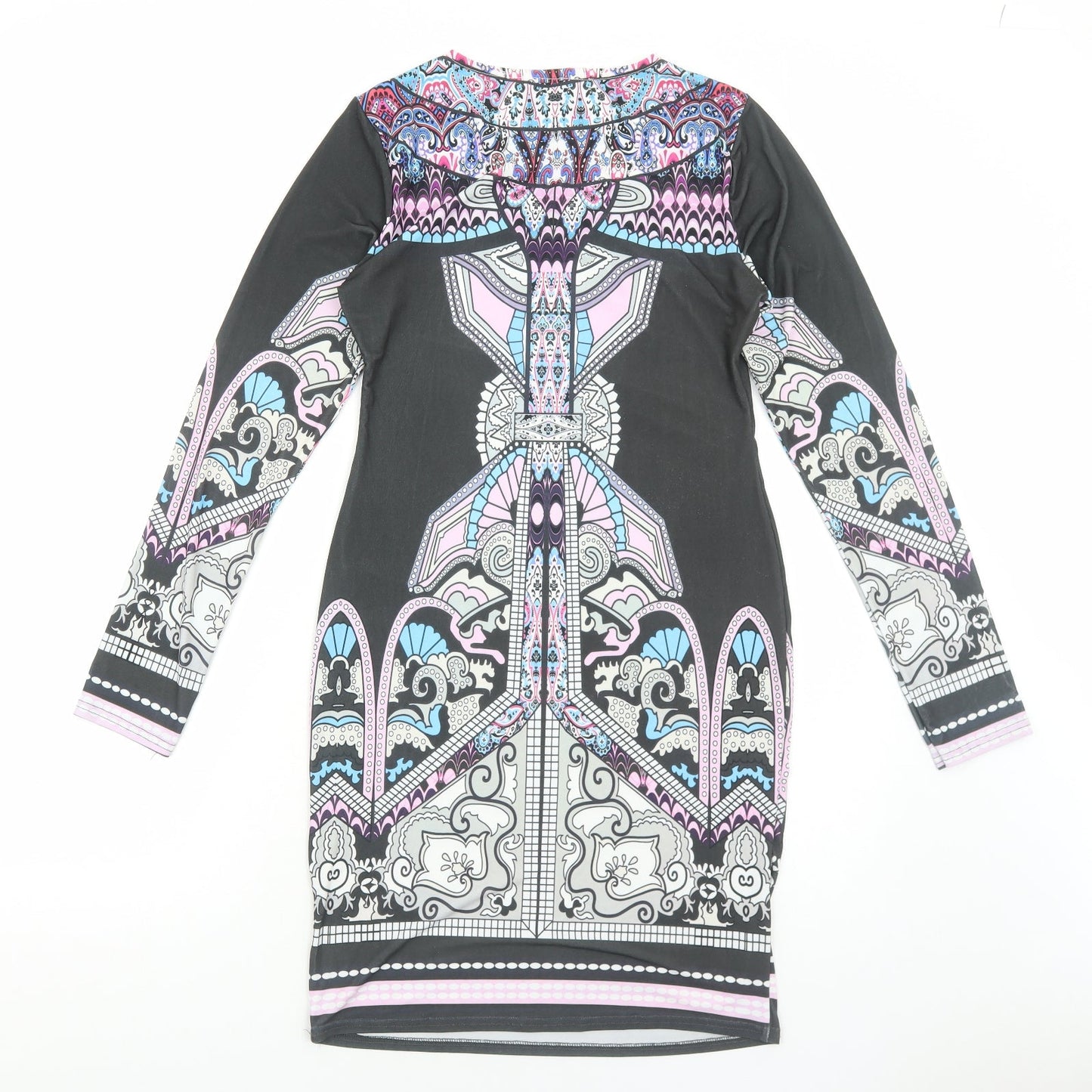 B.You Womens Multicoloured Geometric Polyester Pencil Dress Size 12 Round Neck Pullover