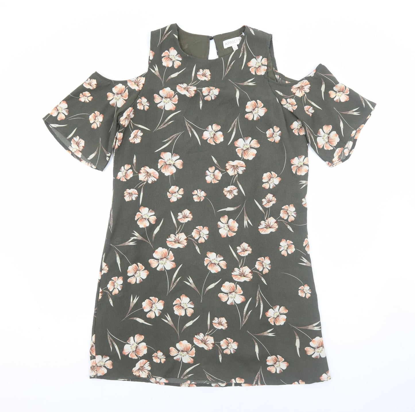 Apricot Womens Green Floral Polyester Shift Size 10 Round Neck Pullover - Cold Shoulder